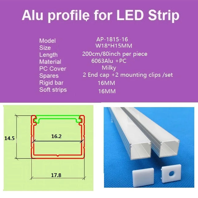 Aluminium Profil für LED Bänder 10stk 200cm