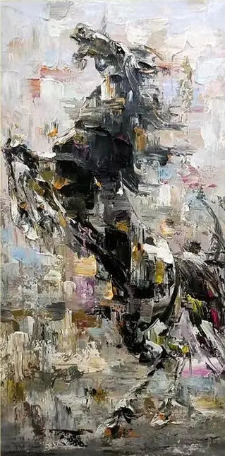 Abstraktes schwarzes Pferd mit Textur, Wandkunst, Gemälde auf Leinwand